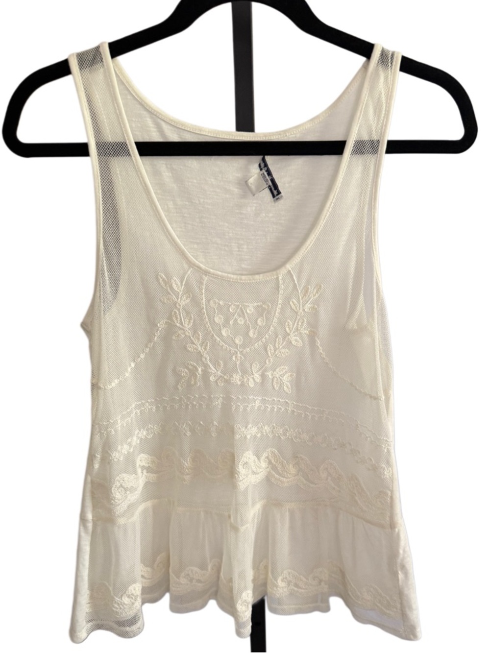 American Eagle Boho Western Embroidered Scoop Neck Mesh Tank Small